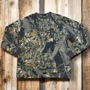 VTG Wolf Mountain Camo Shirt Mens Green Brown Mossy Oak Breakup USA Made Sz L